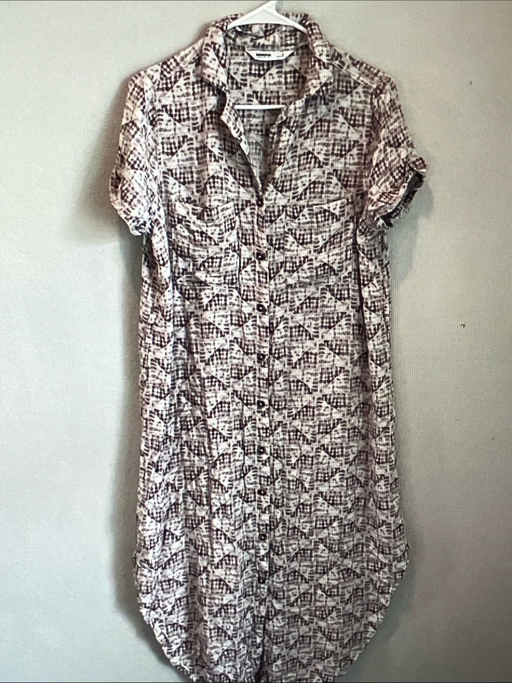 Sonoma Blush and Brown Geometric Midi Shirt Dress